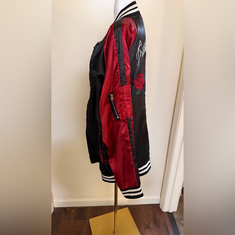 Carbon Black and Red Floral Bomber Jacket - Picture 5 of 13